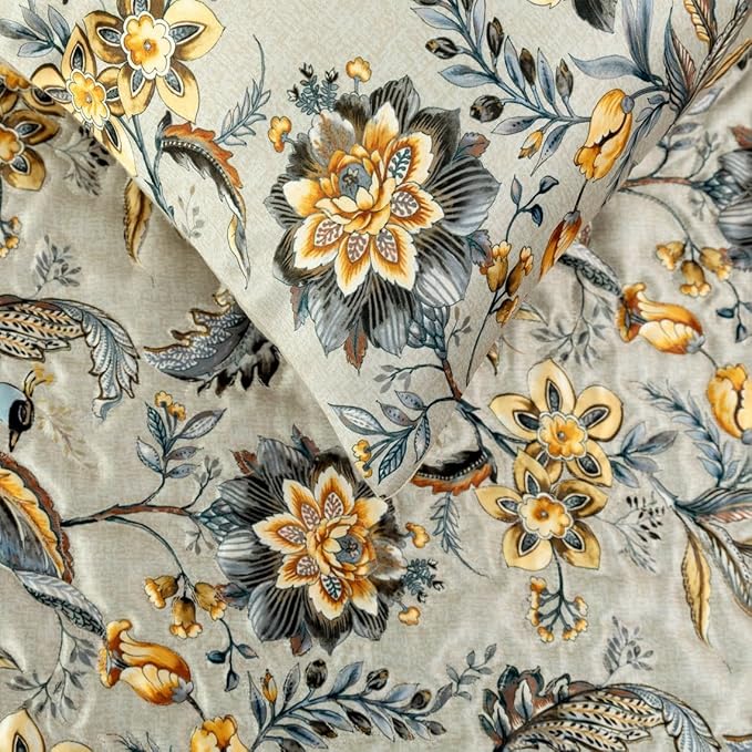 The HomeCentric King/Queen/Twin Grey & Yellow Decorative Twin 53"x18" Bed Runner with 2 Pillow Cover, Peacock, Quilted & Tassels Bed Scarf on Satin Fabric - Peacock Swag