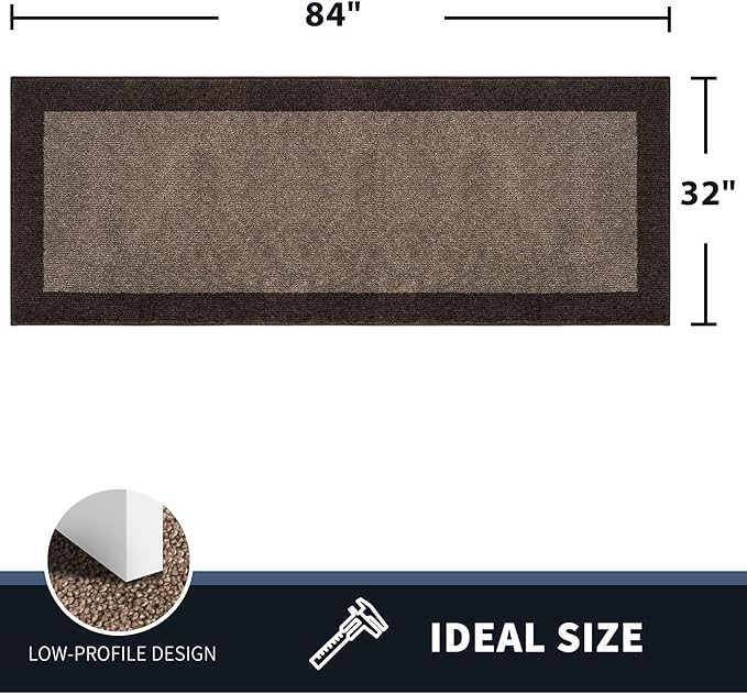 PURRUGS Dirt Trapping Door Mat 32" x 84", Non-Slip/Skid Machine Washable Entryway Rug, Shoes Scraper, Throw Rug, Super Absorbent Area Rug for Muddy Wet Shoes and Paws, Grayish Brown & Coffee