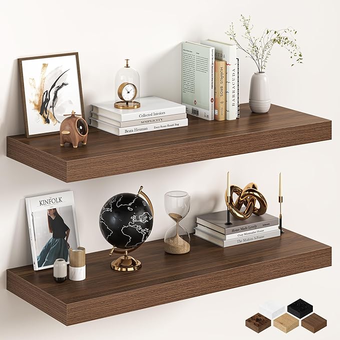 36Inch Walnut Floating Shelves for Wall, 12 Inch Deep Shelves for Bedroom