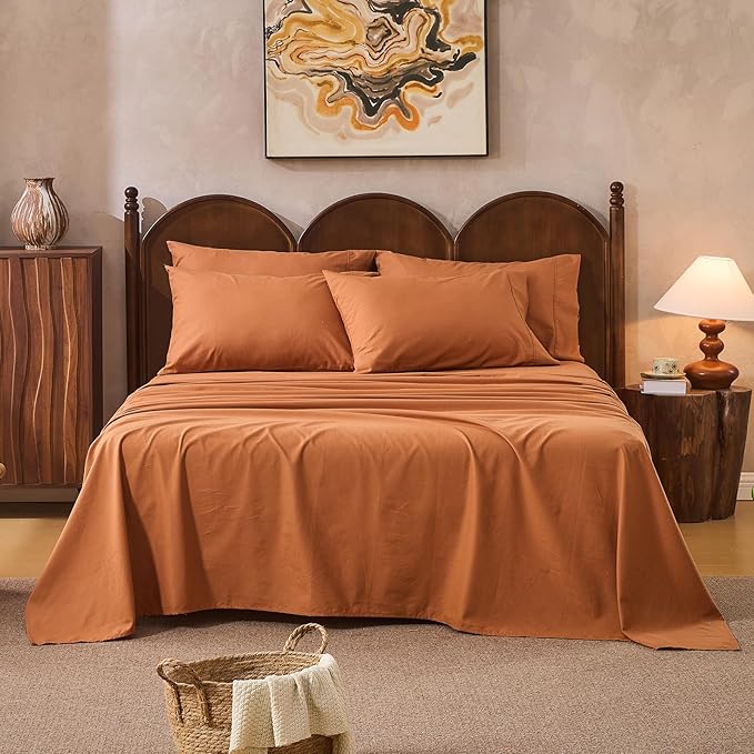 100% Linen Sheets Queen Size,Breathable & Durable 4-Piece Bed Flax Sheet Set,Soft All-Season Bedding for Hot Sleepers 16" Deep Pocket Oeko-TEX Certified,（Queen, Brown）