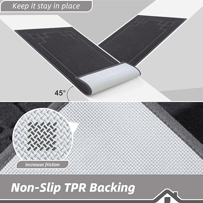 BEQHAUSE Door Mat 36" x 60", Non-Slip Door Mats Indoor Entryway Rugs Washable Low-Profile Absorbent and Stain Resist Floor Mats, Dog Door Mat for Front Back Door, Muddy Wet Shoes & Paws, Dark Grey