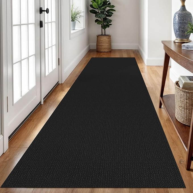 Braided Runner Rug 3x10 Ft Washable Runners for Hallways Non Slip Rubber Backed Kitchen Runners Cotton Long Entryway Runner Indoor, Woven Carpet for Hall Kitchen Entryway, Black/Grey