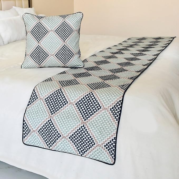 The HomeCentric King/Queen/Twin Blue Decorative Bed Runner Full 68"x18" Bed Runner with Two Pillow Cover, Embroidered Bed Scarf on Embroidered Fabric - Pointillism