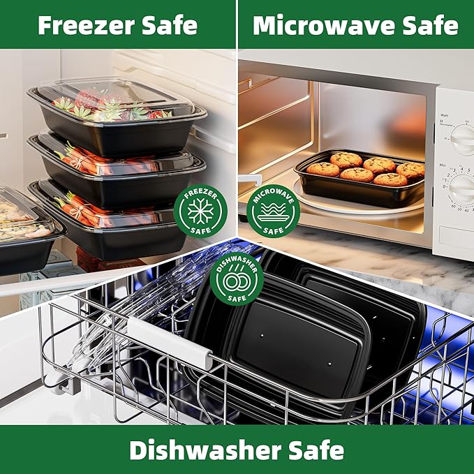 Meal Prep Containers, 50 Pack 16oz (100-Piece) Disposable Take Out Food Storage Containers with Leakproof Lids, Reusable Plastic To Go Lunch Boxes, BPA Free, Microwave/Dishwasher/Freezer Safe