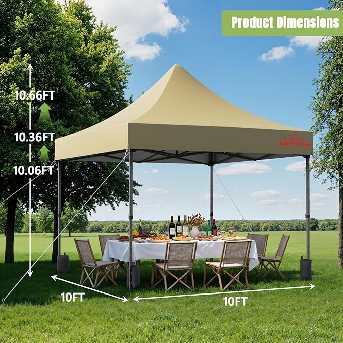 10x10 Heavy Duty Pop Up Canopy with 4 Sidewalls, 550D Commercial Easy Up Canopy Tent, Waterproof Outdoor Party Event Tent with Roller Bag, Khaki