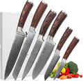 Wakoli EDIB Damascus Chef Knife Set, VG10 Core Blades, 6-Pcs Kitchen Knives