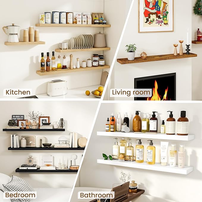 Dreamland Floating Shelves for Wall, Rustic Black Floating Shelves for Bathroom|Bedroom|Kitchen, Deep Wall Mounted Book Shelf, Wood Storage Display Shelf for Home Decor, Set of 2