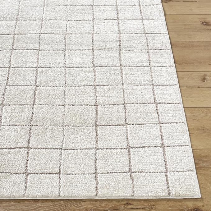 Livabliss x Our PNW Home Cascade Minimalist Grid Area Rug, 2'7" x 12', Grid Ivory/Taupe