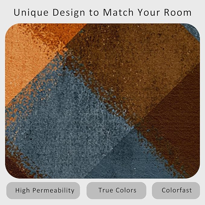 Checkered Geometric Rug, Washable 4x5 Rug for Living Room, Modern Abstract Patterned Indoor Carpet, Checkered Geometric Decor for Home, Bedroom, Soft Non Slip Thin Design FER45