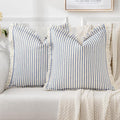 MIULEE Pack of 2 Royal Blue Pillow Covers 24x24 Inch Striped Farmhouse Couch Throw Pillow Covers with Fringe Chic Linen Decorative Cushion Eruo Sham for Sofa Living Room Bed Outdoor Home Decor
