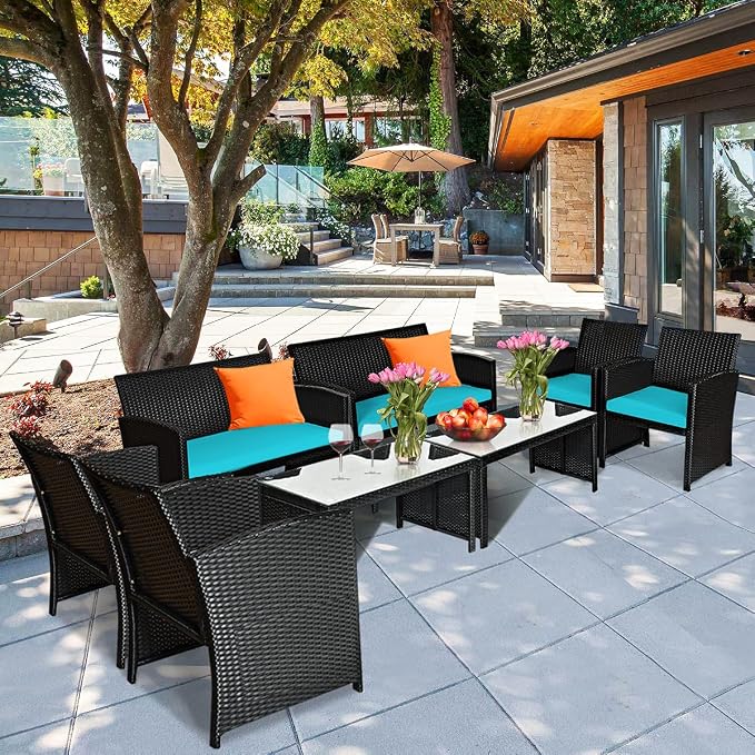 Tangkula 4 Pieces Patio Wicker Conversation Furniture Set, Patiojoy Sofa &