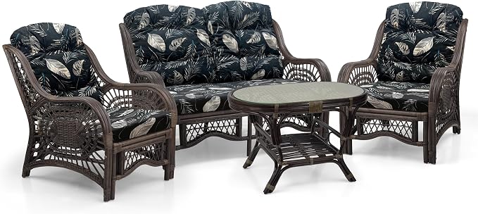 Malibu Lounge Loveseat Sofa Natural Rattan Wicker Handmade Design, Dark Brown