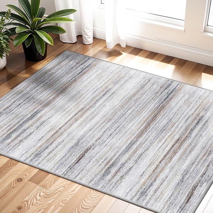 2x3 Small Washable Area Rug: Non-Slip Indoor Door Mat for Entrance Doorway Kitchen Bedroom Living Room - Abstract Farmhouse Throw Rug for Modern Home Decor Beige Grey