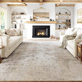 8x10 Washable Area Rug Beige Grey Abstract Living Room Bedroom Carpet Neutral Modern Non Slip Soft Low Pile Indoor Large Throw Rug for Dining Room Office