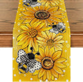 Artoid Mode Yellow Sunflower Bee Flower Polka Dot Summer Table Runner, Seasonal Kitchen Dining Table Decoration for Indoor Party Home 13x72 Inch