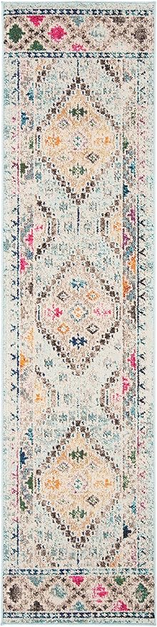 SAFAVIEH Madison Collection Runner Rug - 2' x 8', Blue & Yellow, Boho Diamond Distressed Design, Non-Shedding & Easy Care, Ideal for High Traffic Areas in Living Room, Bedroom (MAD418K)