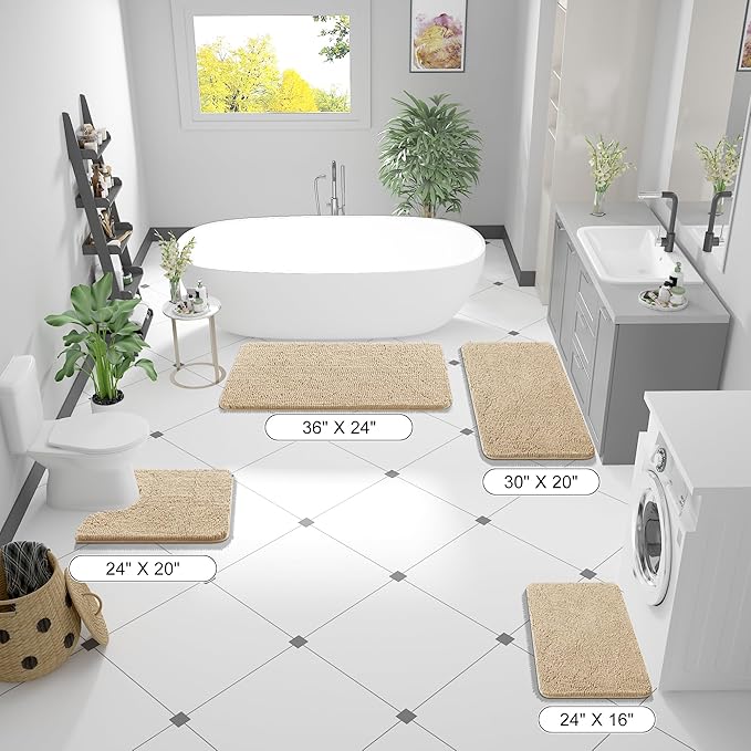 OLANLY Bathroom Rugs 47x24, Extra Soft Absorbent Chenille Bath Rugs, Rubber Backing Quick Dry, Machine Washable Bath Mats for Bathroom Floor, Tub and Shower, Home Decor Accessories, Beige