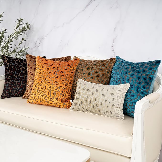 Alerfa Beige Floral Throw Pillow Cover 20 x 20 Inch Cut Velvet Sqaure Luxury Decorative Pillow Cover for Couch Living Room Bedroom