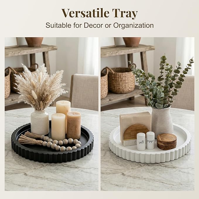 Decorative Tray for Coffee Table, 11.4" Modern Minimalist Wooden Round Decor Tray for Kitchen, Living Room, Home Decor, Tv Stand, Bathroom Sink, Entryway, Black Color