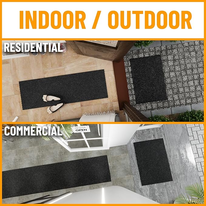 Ottomanson Commercial Scrape Rib Entry Mat – Heavy Duty Ribbed Floor Mat for High Traffic – Non Slip Rubber Back, Waterproof – Indoor Outdoor Use for Offices, Schools, Lobbies, 2' x 47', Black