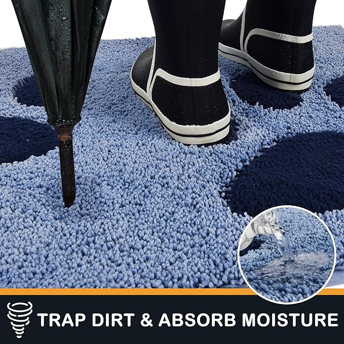 PURRUGS Dirt Trapping Door mat 32" x 70", Non-Skid/Slip Machine Washable Microfiber Entryway Rug, Dog Door Mat, Super Absorbent Welcome Mat for Muddy Wet Shoes and Paws, Light Blue