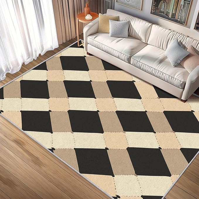 Washable 5x5 Modern Geometric Rug Living Room, Abstract Diamond Design Area Rugs for Bedroom, Modern Geometric Home Decor Carpet, Low Pile, Non Slip, Kids & Pet Friendly (N4153)