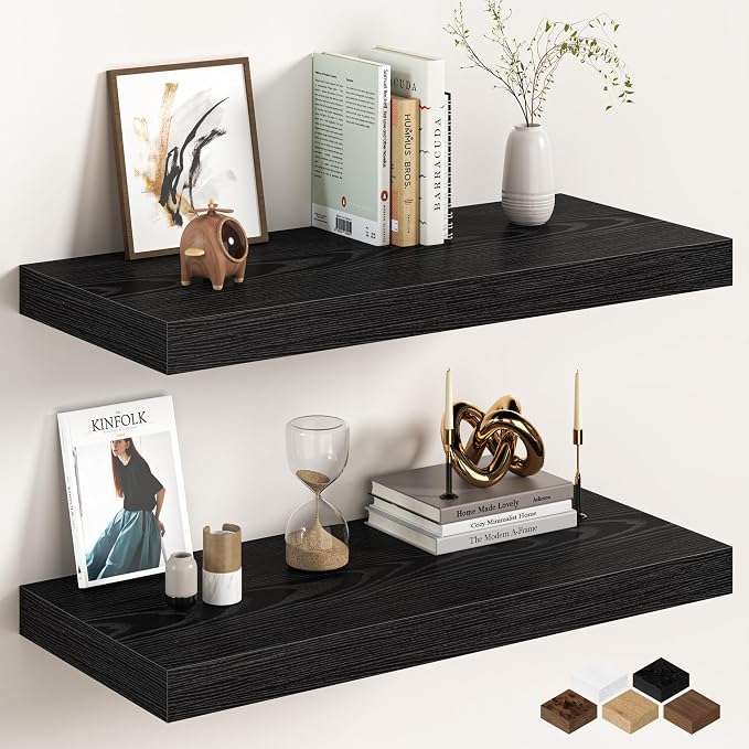 32Inch Black Floating Shelves for Wall, 12 Inch Deep Shelves for Bedroom