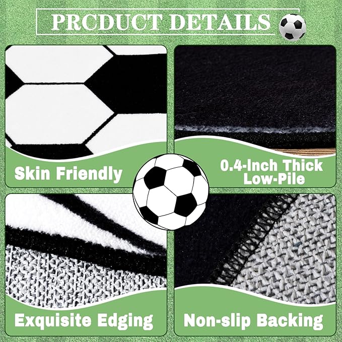 Soft Soccer Rugs for Bedroom, Machine Washable, Cute Bedside Boys Area Rug for Kids Toddlers Teens, Soccer Lovers Home Decor Indoor Carpet for Living Room, Dorms, Nursery, 4x5 FT