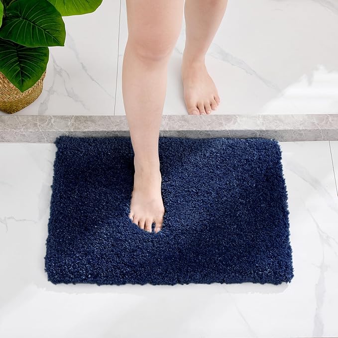 Small Bathroom Rugs 17x24 Non Slip Navy Fluffy Bath Mat for Bathroom Floor Machine Washable Plush Luxury Bath Rug for Tub Soft Shaggy Absorbent Shower Mat
