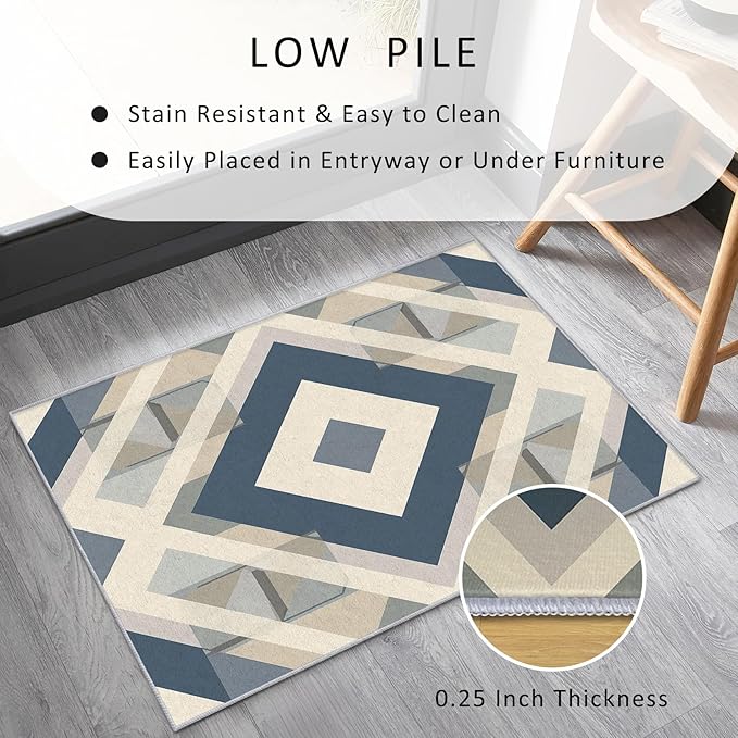 Geometric Rug, Washable 5x7 Rug for Living Room, Modern Abstract Patterned Indoor Carpet, Geometric Decor for Home, Bedroom, Soft Non Slip Thin Design FER98