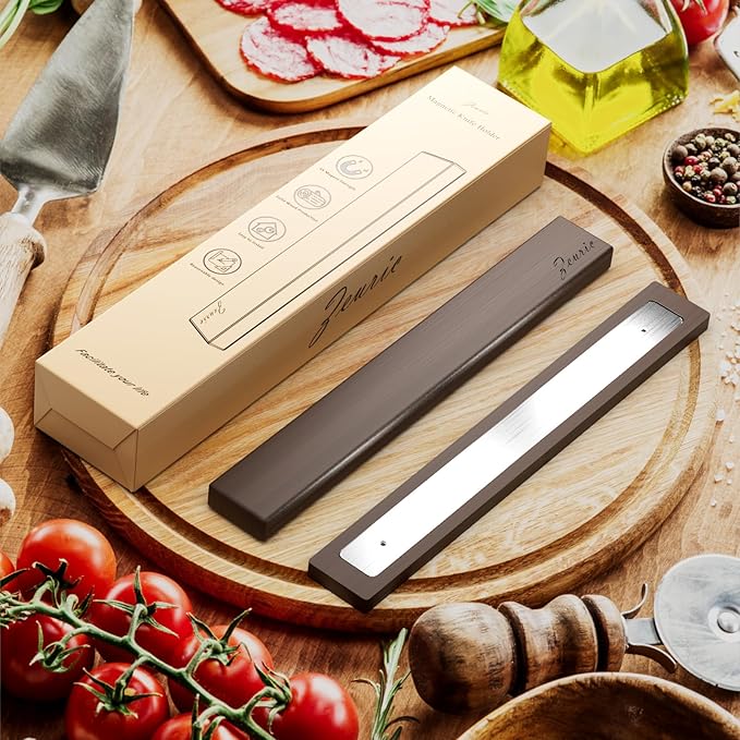 Zeuric 16 Inch Acacia Wood Magnetic Knife Holder Wall Mount - Heavy Duty Knife Magnet Strip for Refrigerator, Kitchen Cabinet & Countertop Storage
