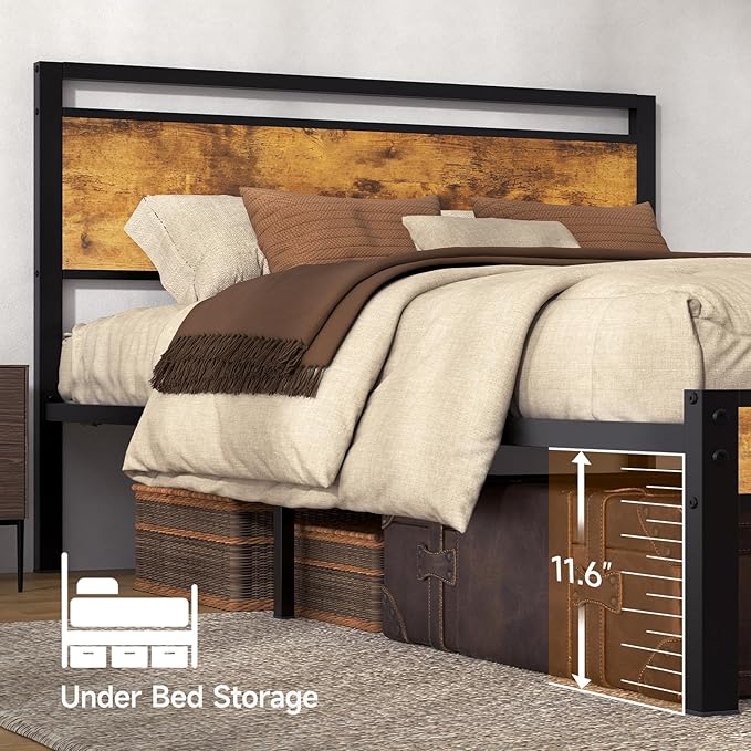 Z-hom Easy Assembly Sturdy Metal Platform Bed, Queen Size Bed Frame