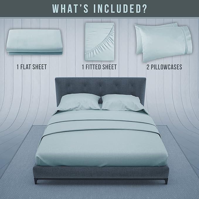 Full Size Bed Sheets Cooling - Luxury Hotel Sheet Set - Soft Sheet with Elastic Corner Strap - Deep Pocket Microfiber Bedsheet - Bedding Sheet & Pillowcases - 4 PC (Full Size, Light Blue)