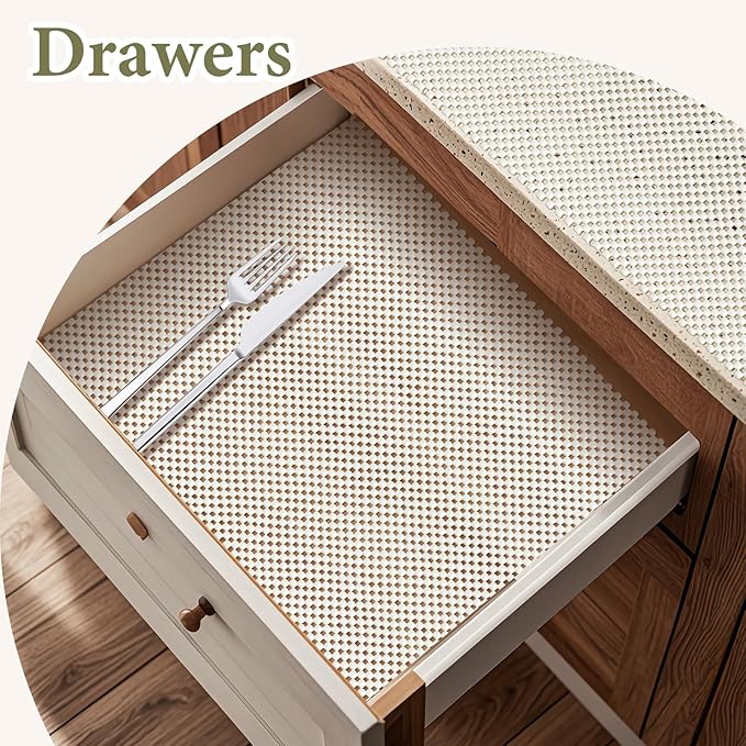 Shelf Drawer Liners for Kitchen Cabinets Non Adhesive Drawer Liner Thickened Refrigerator Liner White Quatrefoil Strong Non-Slip Paper for Tool Box, 11.8 x 354.3 Inches