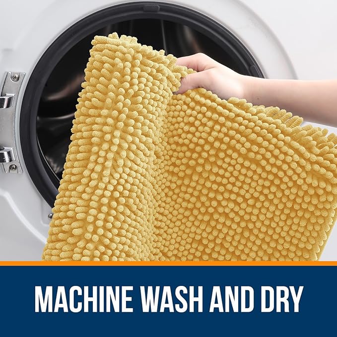 OLANLY Bathroom Rugs 40x32, Extra Soft Absorbent Chenille Bath Rugs, Rubber Backing Quick Dry, Machine Washable Bath Mats for Bathroom Floor, Tub and Shower, Home Decor Accessories, Yellow