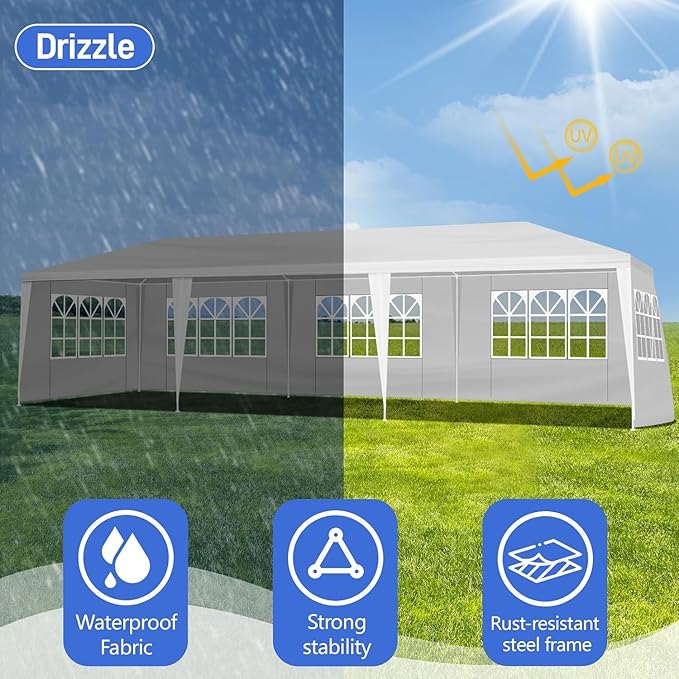 10x30 FT Party Tent, Outdoor Wedding Canopy Tents with Removable Sidewalls, for Parties, Canopy Event Tent Waterproof Gazebo Shelter for Birthday Parties, Weddings, BBQs & Events (7 Sides)