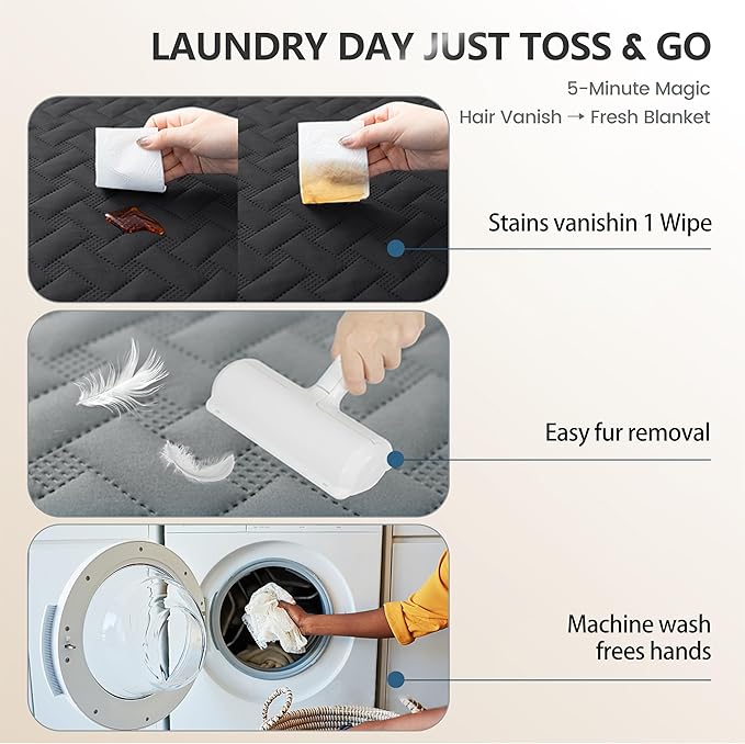 gogobunny 100% Double Sided Waterproof Dog Blanket Soft Pet Bed Cover Reversible Protect Furniture Couch Sofa Car for Puppy Cat (Dark Charcoal/Light Charcoal, 82x102 Inch (Pack of 1))