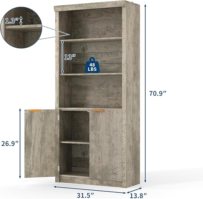 Tall Book Shelf and Bookcase 2 PCS, 31.5" Wide Wooden Bookcase