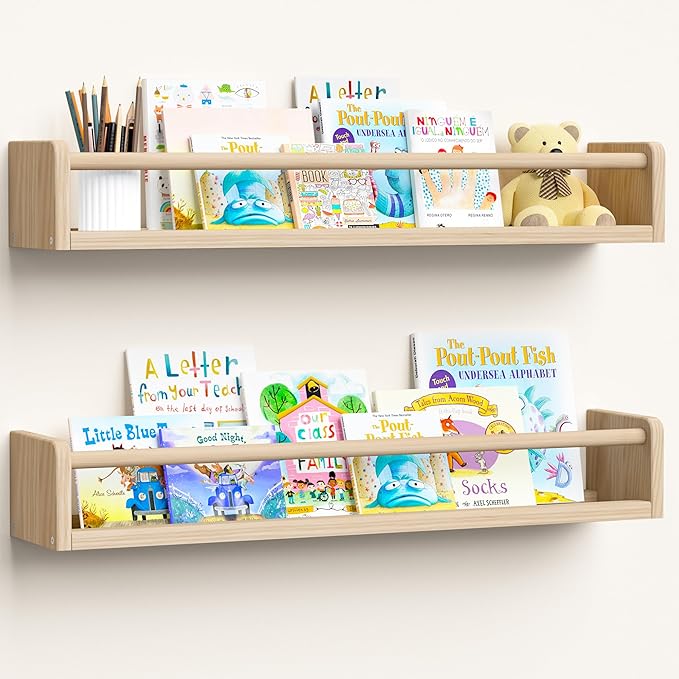 upsimples 2 Pack Nursery Book Shelves, 23.6 Inch Floating Bookshelves