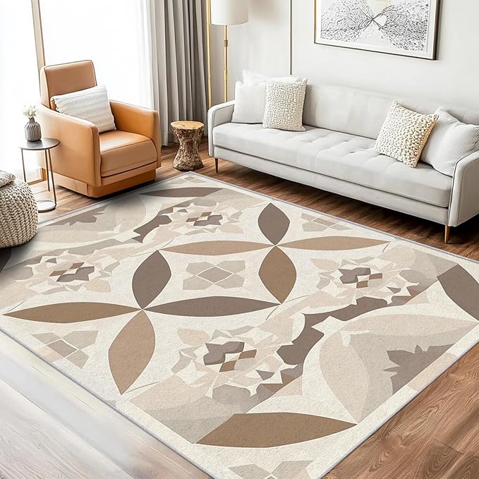 Geometric Rug, Washable 4x6 Rug for Living Room, Modern Abstract Patterned Indoor Carpet, Geometric Decor for Home, Bedroom, Soft Non Slip Thin Design FER86
