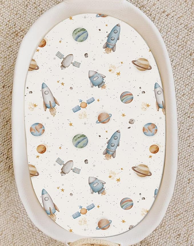 Bassinet Sheets for Baby Girls Boys 2 Pack, Fitted Baby Mattress Sheet for Rectangle, Oval, Hourglass Bassinet Mattress, Breathable Cozy & Universal Fit (Stellar Adventure)