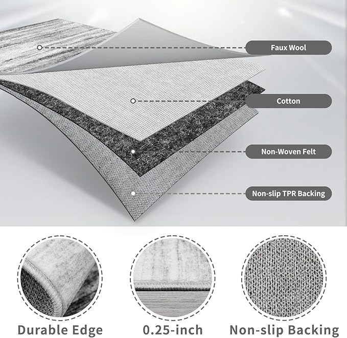 4x10 Wide Washable Runner Rug: Easy-to-Clean Runners for Hallway Entryway Kitchen Bedroom Living Room - Stain and Water Resistant Rugs with Non-Slip Backing - Soft Low-Pile Carpet Grey