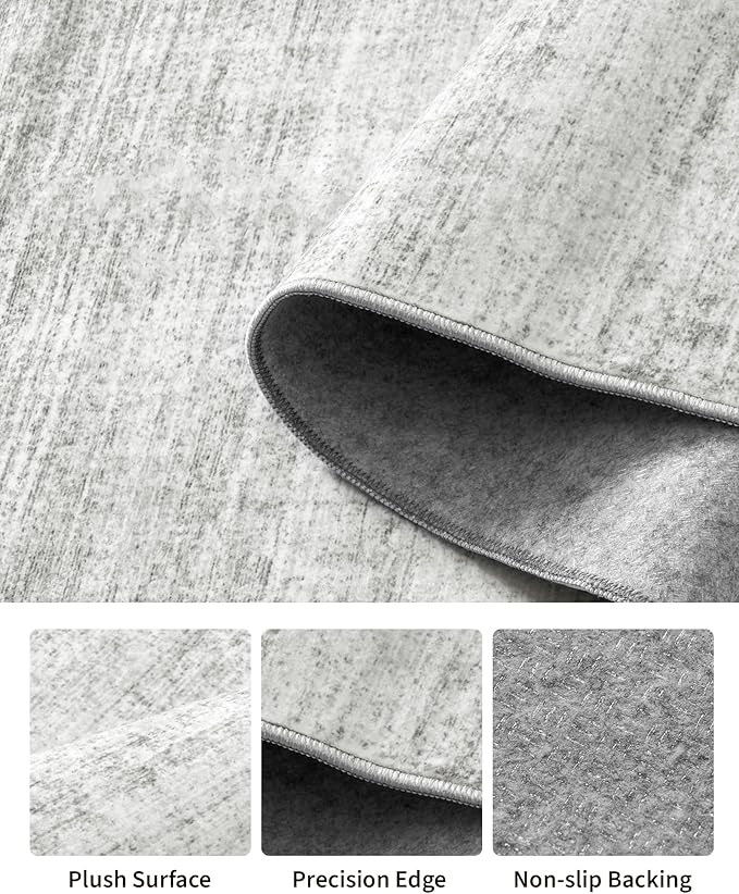 Art&Tuft Non-Slip Runner Rug - 3x8 Runner Rug Washable Low-Pile Rugs Runners, Soft Distressed Carpet Runner for Bedroom Bathroom Kitchen Laundry Living Room, Grey