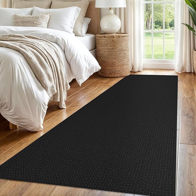IOHOUZE Washable Runner Rug 3x8 Non Slip Rubber Backed Wide Hallway Runner Entryway Runner Indoor, Kitchen Rugs Woven Floor Carpet for Hall Entrance Bedroom, Black/Grey