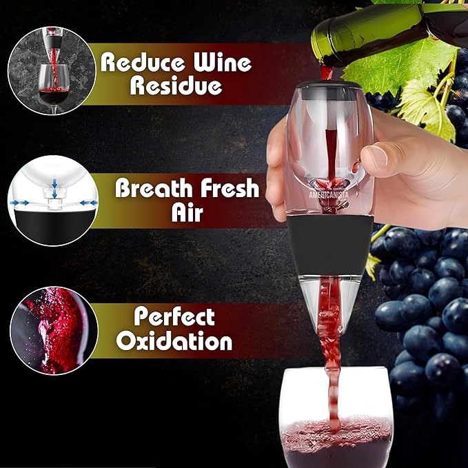 AMERICANISTA Red Wine Aerator- Wine Pourer- Decanter- Premium Wine Aerator with Stand - Decanter Aerating Spout with Filter for any type of Bottle or Glass- Oxygenator Accessory for Wine