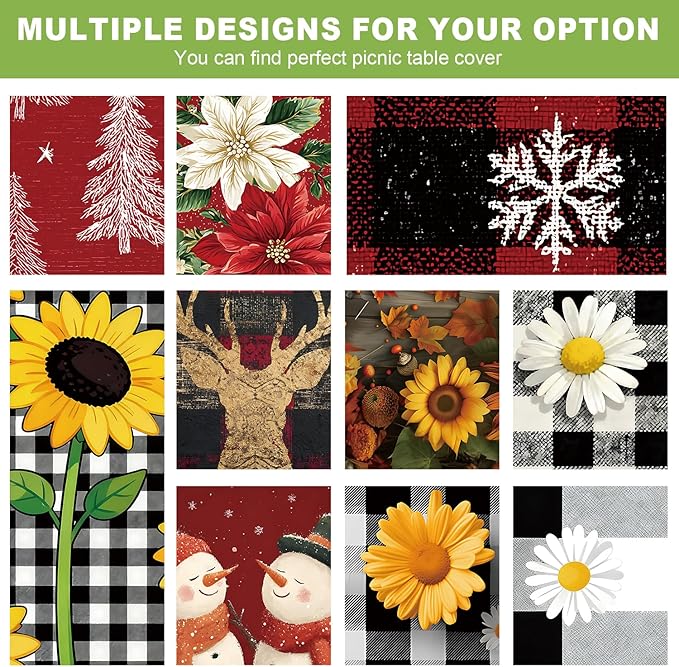 ANNA QUEEN 6FT Christmas Deer Picnic Table Cover with Bench Covers Picnic Table Cover Set 3PCS 72"x30", Waterproof Outdoor Bench and Tablecloth Furniture Protection for Camping