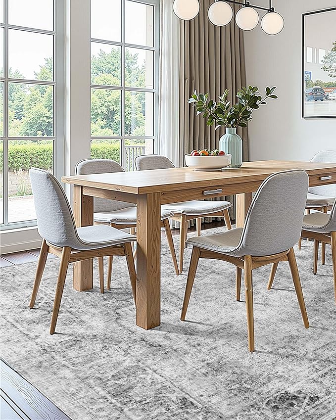 VEVOR 6 x 9 ft Area Rug Large Washable Boho Rug Non-Slip and Tear-Resistant Soft Carpet Pet & Child Friendly Bohemian Area Rugs Indoor Mat for Bedroom Living Room Kids Room Entryway Gray