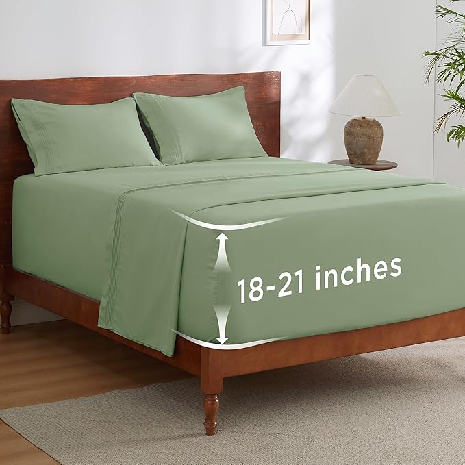 Bedsure Deep Pocket King Sheet Set - Fits Mattresses Up to 21 Inches Thick - 4 Piece GentleSoft Bed Sheets, Moisture Wicking, Soft & Cooling Bedsheet & Pillowcases, Easy & Secure Fit, Light Green