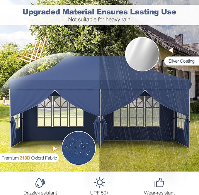 Tangkula 10x20 Ft Pop Up Canopy, UPF 50+ Portable Outdoor Canopy Tent with with 6 Removable Sidewalls, 2 Zippered Door, Windows, Carrying Bag for Party, Wedding, Backyard