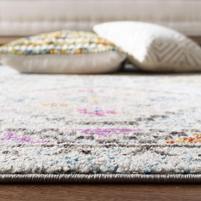 SAFAVIEH Madison Collection X-Large Area Rug - 12' x 18', Grey & Yellow, Boho Diamond Distressed Design, Non-Shedding & Easy Care, Ideal for High Traffic Areas in Living Room, Bedroom (MAD418F)